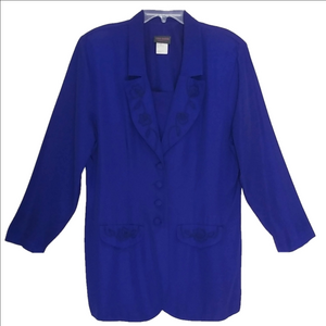 Tina Barrie Blazer Size 18 Royal Blue‎ Embroidered Suit Jacket Rayon Vintage